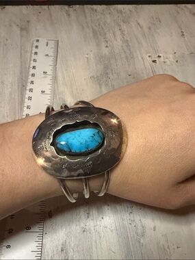 Vintage Sterling Silver Turquoise Cuff Bracelet by Teresa
